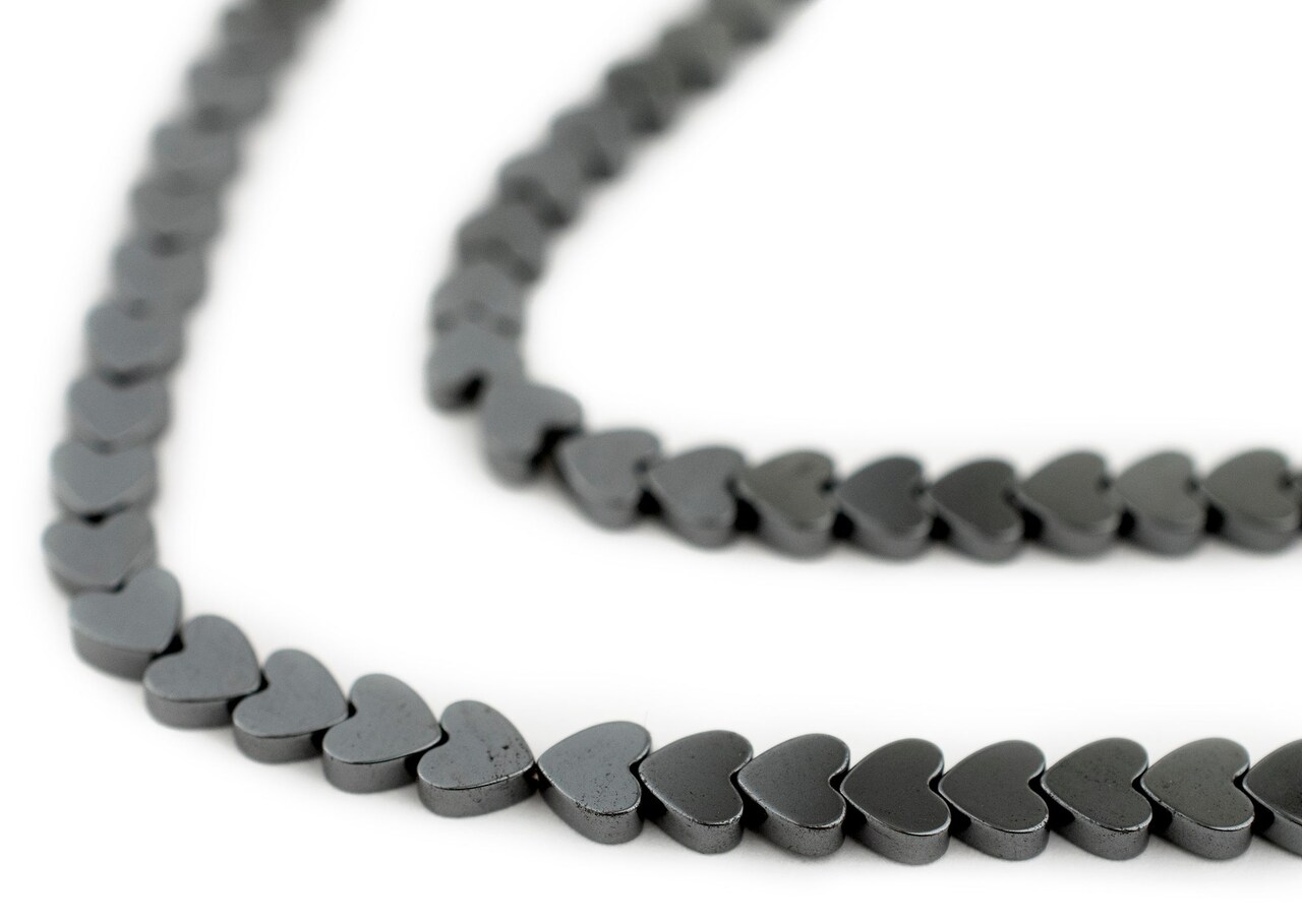 The Bead Chest Heart-Shaped Non-Magnetic Hematite Beads 5mm Grey Unusual Gemstone 16 Inch Strand